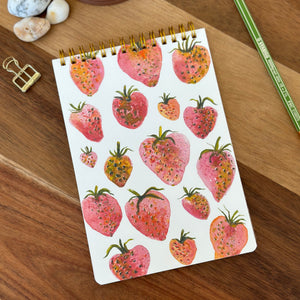 Fresh Strawberries- Spiral Bound Handmade Notebook- Fruits of Summer Collection