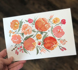 3/24 Day 6 $6 Orange Peonies 6”x 9” Original Watercolor Painting
