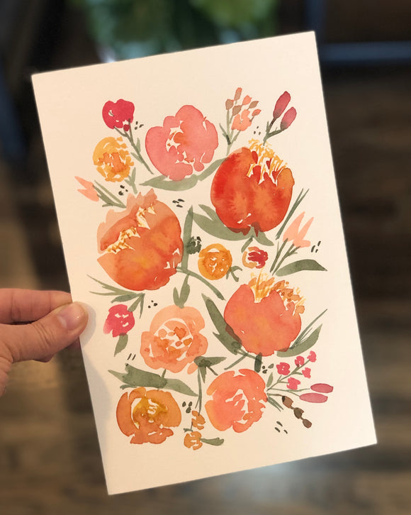 3/24 Day 6 $6 Orange Peonies 6”x 9” Original Watercolor Painting