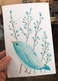 3/23 Day 5 $5 Teal MCM Bird 6”x 9” Original Watercolor Painting