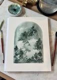 1/23/23 $23-Moody Green Window - 8”x 10” Original Watercolor Painting Daily Challenge