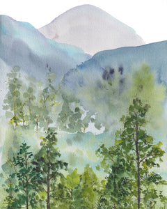 Misty Morning- Mountain, Trees  Forest Giclee Art Print