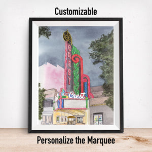 Personalize- The Crest Theater K Street, Sacramento, CA Giclee Art Print - Neon Landmarks