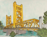 Tower Bridge Landscape with River and Blue Sky Sacramento, CA Art Print