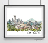 Seattle, Washington Skyline- Space Needle Art Giclee Print
