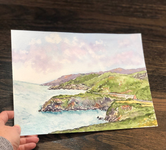 4/4 Day 17 $17 Big Sur Bixby Bridge Hwy 1 Pacific Ocean  8.5 x 11  Original Watercolor Painting