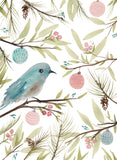 Winter Holiday Eastern Blue Bird with Ornaments and Greenery Flowers Giclee Art Print
