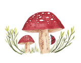 Red Spotted Mushrooms with Lady Bug Art Print