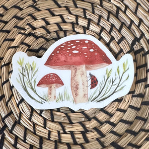 Red Mushroom with Lady Bug- 🐞 Vinyl Sticker -3” Water Resistant