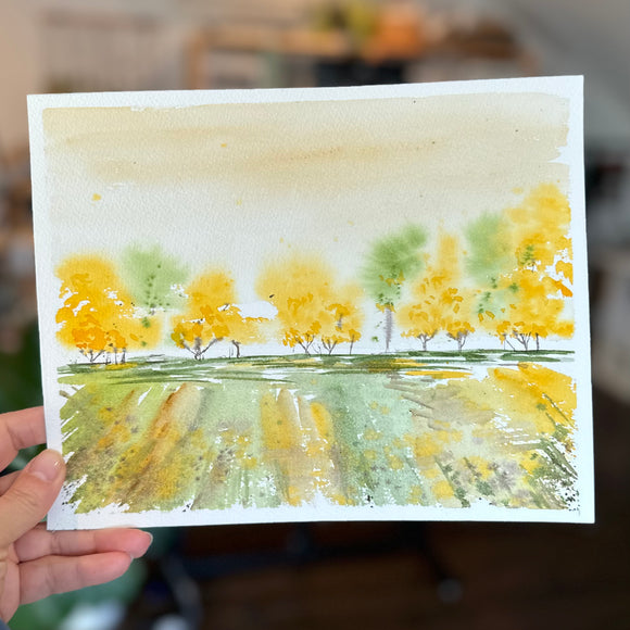 1/18/23 $18-Golden Orchard - 8”x 10” Original Watercolor Painting Daily Challenge