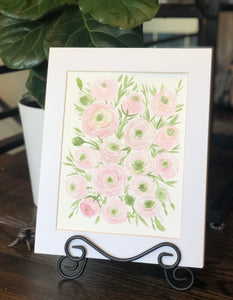4/13 Day 26 $26 Soft Pink Ranunculus Flowers 8.5 x 11” Original Floral Watercolor Painting