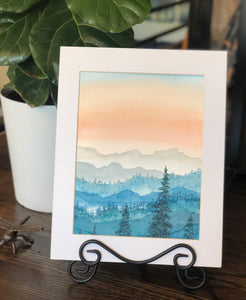 4/14 Day 27 $27 Misty Mountains at Dusk 8.5 x 11” Original Watercolor Painting