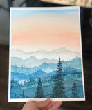 4/14 Day 27 $27 Misty Mountains at Dusk 8.5 x 11” Original Watercolor Painting