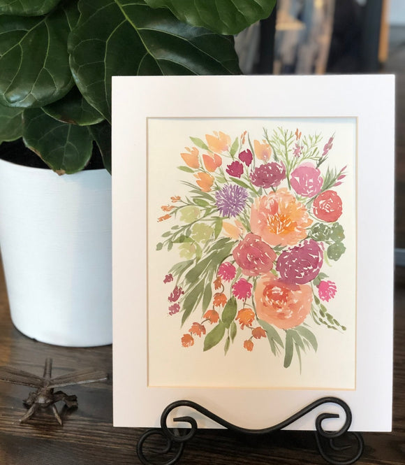 4/11 Day 24 $24 Peach and Purples Floral Bouquet Flowers 8.5 x 11” Original Watercolor Painting