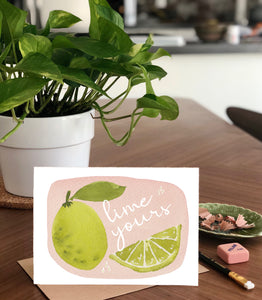 Lime Yours, Citrus Fruit Pun Love Valentine's Day- A2 Greeting Card