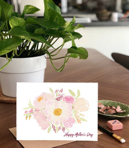 Mother's Day, Pale Pink Peony Bouquet- A2 Greeting Card