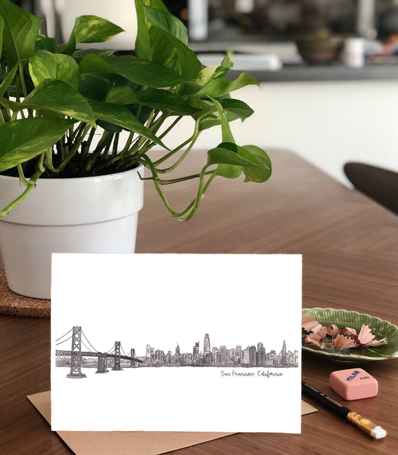 San Francisco, California Skyline- Grayscale A7 Greeting Card/ 5x7 Art Print