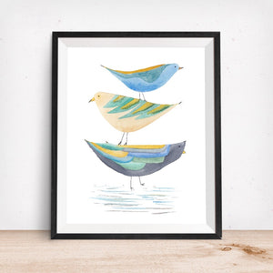 Stack of Birds, 3 Mid Mod Style Birds- Giclee Art Print