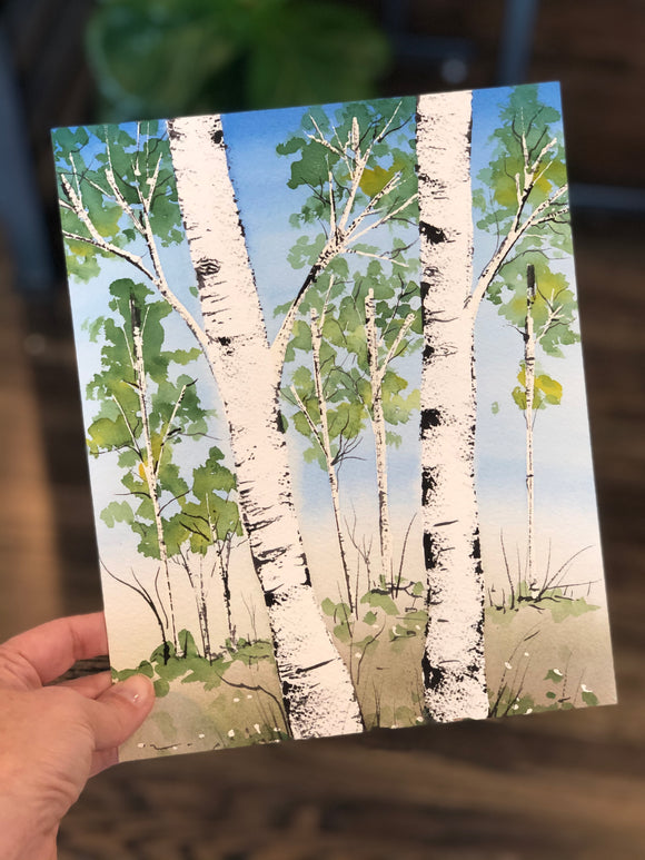 3/30 Day 12 $12 Twin Birch Trees 8” x 10” Original Watercolor Painting