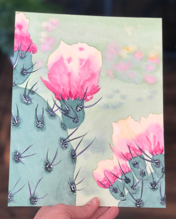 3/27 Day 9 $9 Prickly Pear  in Bloom 8” x 10” Original Watercolor Painting