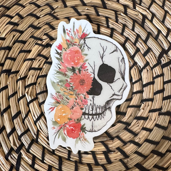 Floral Skull- Vinyl Sticker -3” Water Resistant