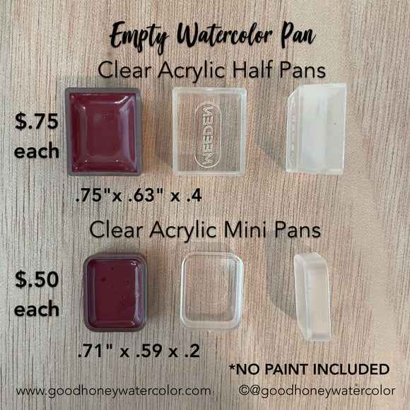 Empty Clear Acrylic Watercolor Half Pans and Mini Pans Only-Fill Your Own- Good Honey Handmade Artisan Watercolor