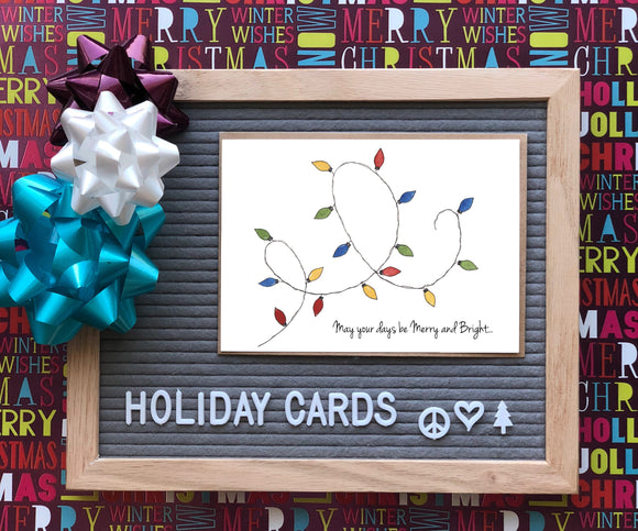 Holiday String of Lights- Merry and Bright-A2 Holiday/ Christmas Greeting Card
