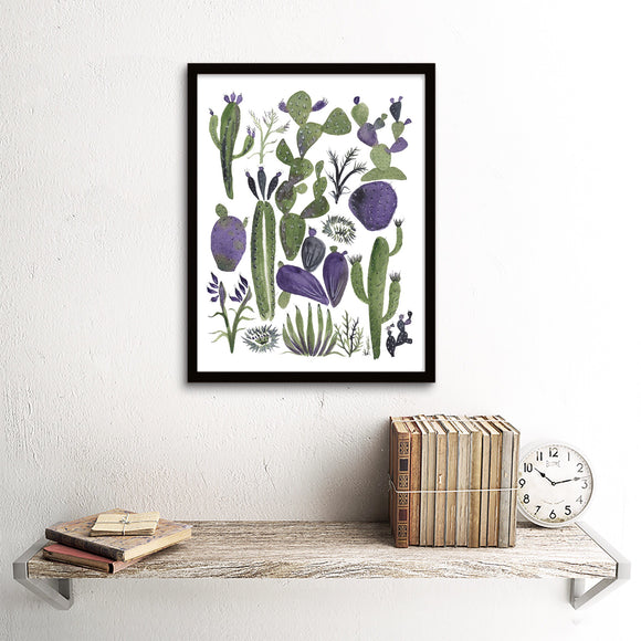 Mixed Cacti, Green & Purple Art Print