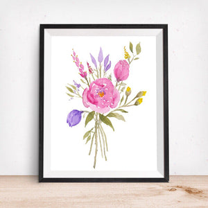 Floral Rose Bouquet- Lavender and Fuschia- Art Print