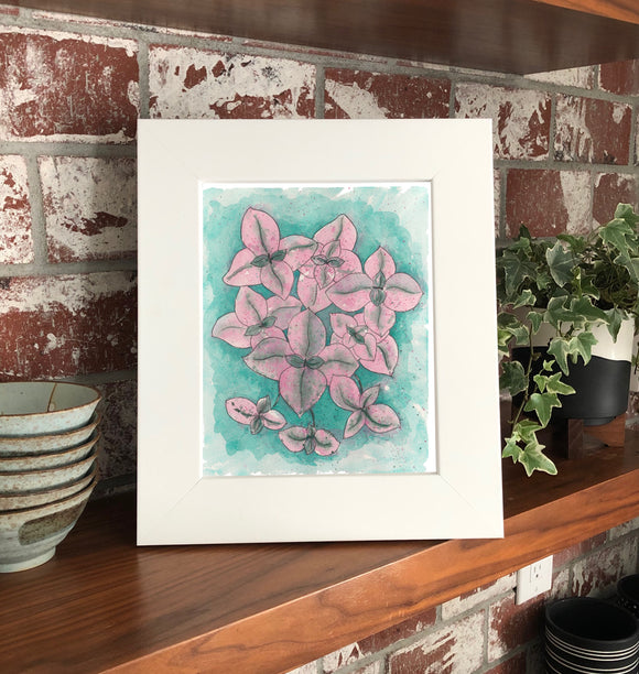 NEW Callisia Pink Lady 11 x 14” Original Watercolor Painting- Pink & Green Mini Houseplant Collection