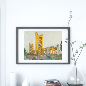 Tower Bridge Landscape with River and Blue Sky Sacramento, CA Art Print