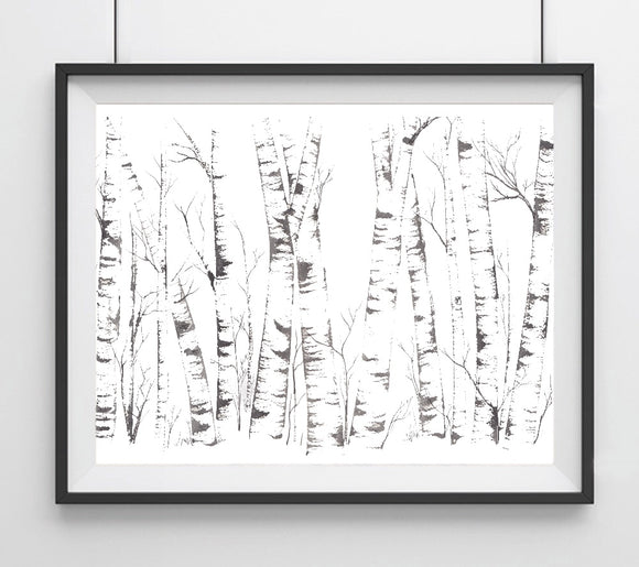 Silver Birch Silhouette Trees Forest Giclée Art Print