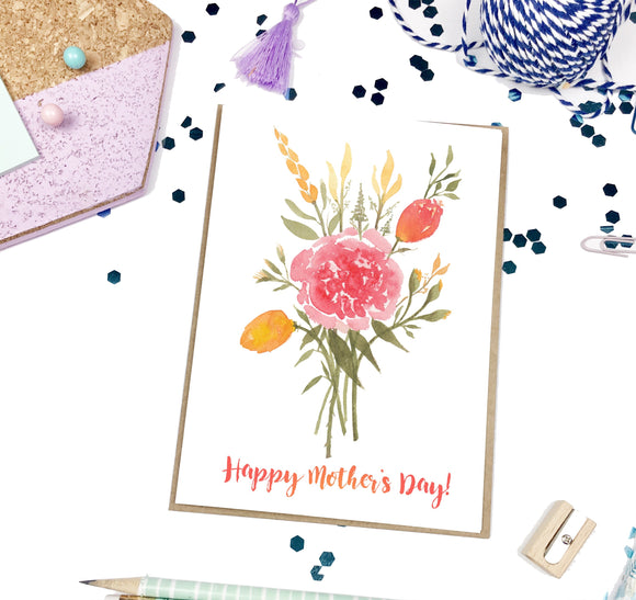 Mother's Day Vermilion Bouquet, A2 Greeting Card