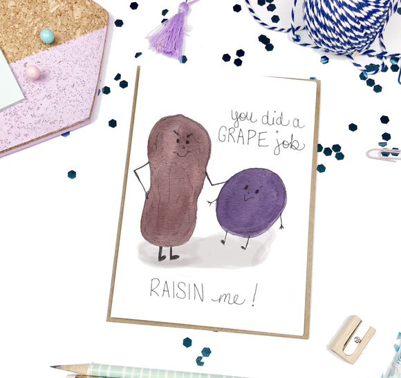Grape Raisin, Mother's/Father's Day- A2 Greeting Card