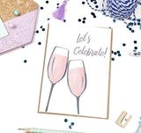 Let's Celebrate, Pink Champagne Glasses- A2 Greeting Card